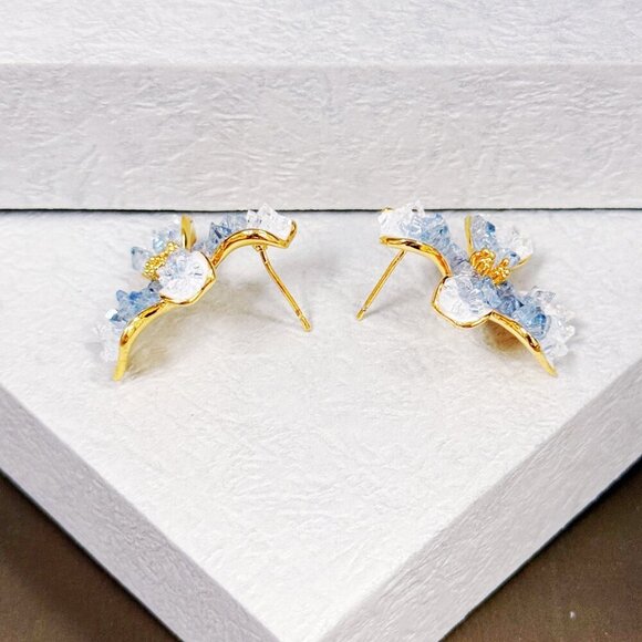 Floral Earrings, Flower Stud Earrings, Crystal Earrings, Gold Statement earrings - Picture 7 of 10
